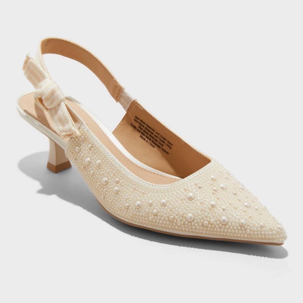 Women's A New Day Milan Pearl Slingback Heels Cushioned Insole Size 8